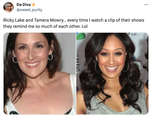 black hair - Da Diva Ricky Lake and Tamera Mowry... every time I watch a clip of their shows they remind me so much of each other. Lol S