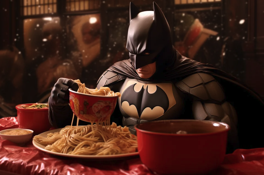Batman Eating Food A.I.-generated - fictional character - Than