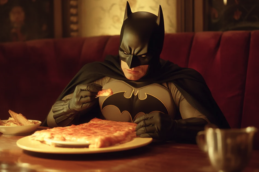 Batman Eating Food A.I.-generated - fictional character