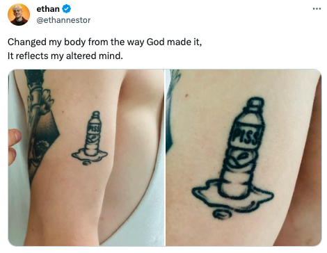 grimes tattoo post - tattoo - ethan Changed my body from the way God made it, It reflects my altered mind. Mesed Piss