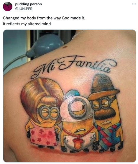 grimes tattoo post - tattoo - pudding person Changed my body from the way God made it, It reflects my altered mind. Mi Familia