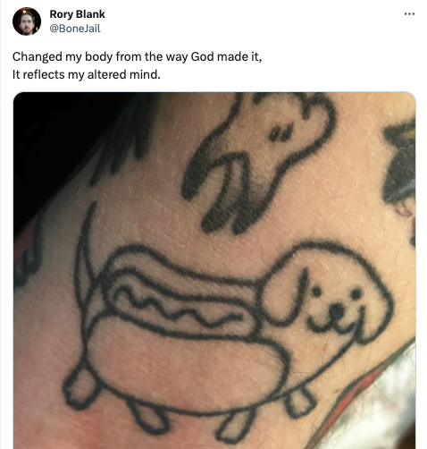 grimes tattoo post - tattoo - Rory Blank Changed my body from the way God made it, It reflects my altered mind.