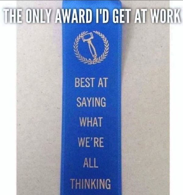 cool pics and funny memes - label - The Only Award I'D Get At Work Best At Saying What We'Re All Thinking