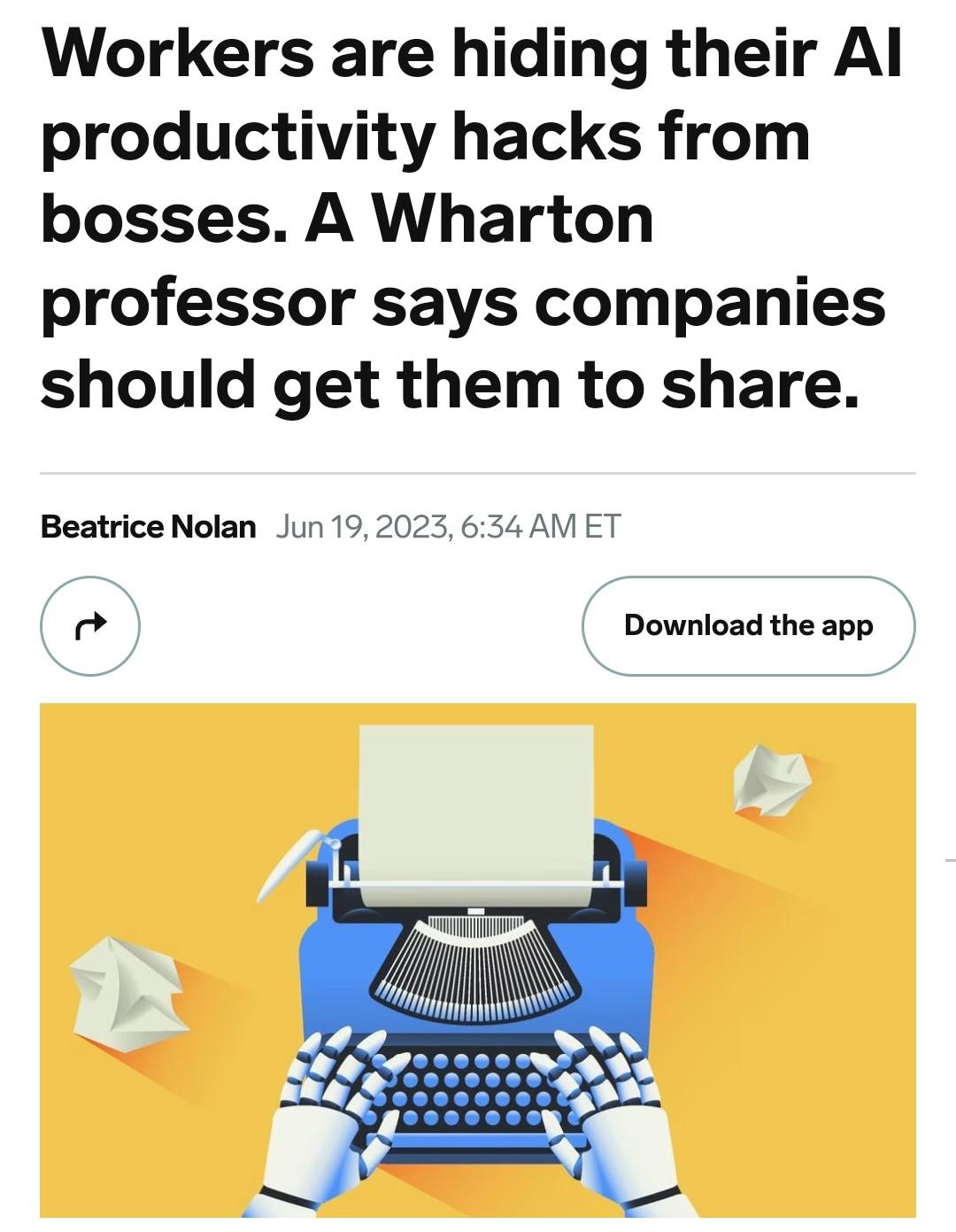 anti-work memes reddit - cartoon - Workers are hiding their Al productivity hacks from bosses. A Wharton professor says companies should get them to . Beatrice Nolan , Et Download the app