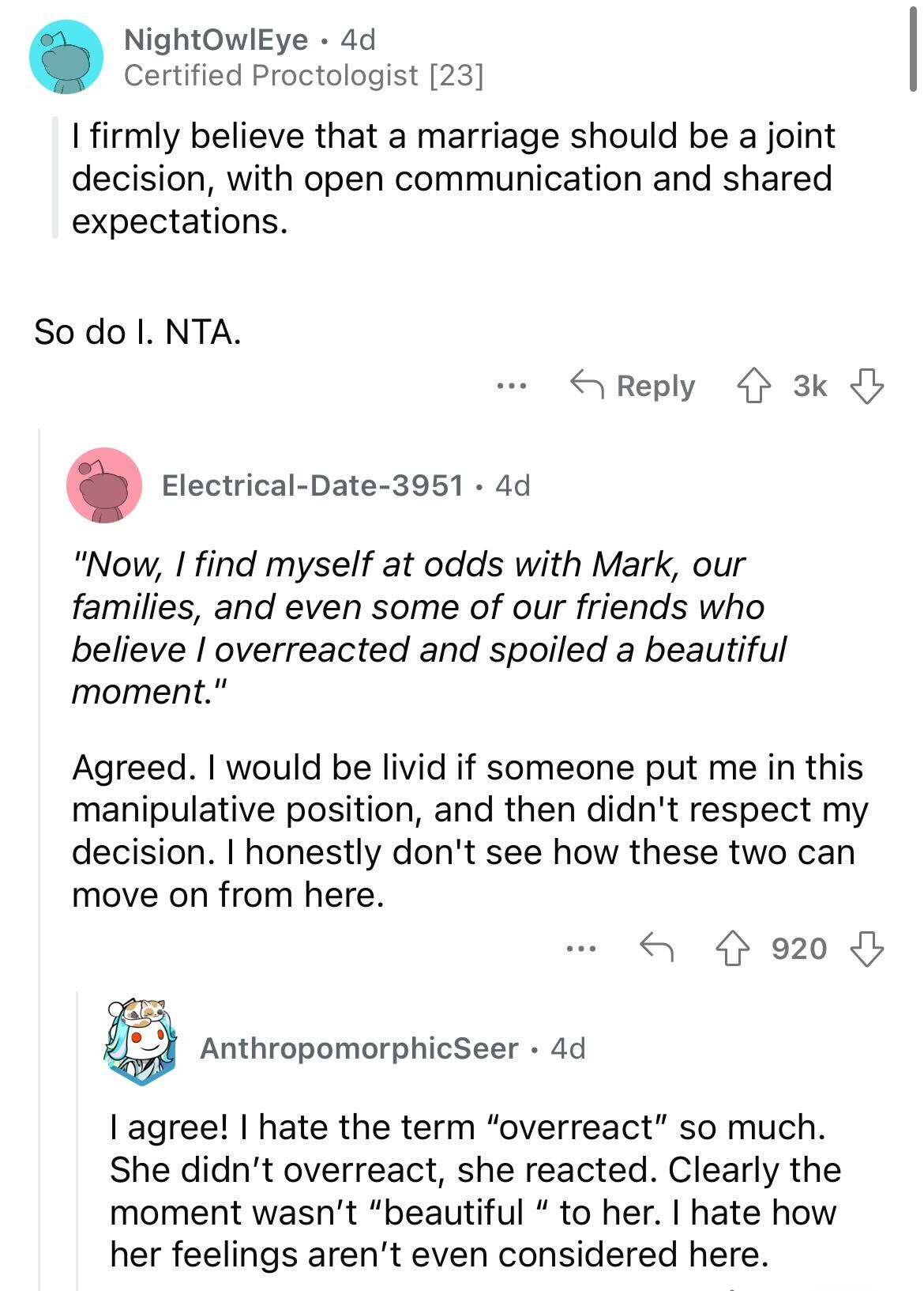 am i the asshole thread on reddit - document - NightOwlEye 4d Certified Proctologist 23 I firmly believe that a marriage should be a joint decision, with open communication and d expectations. So do I. Nta. ... ElectricalDate3951 4d "Now, I find myself at