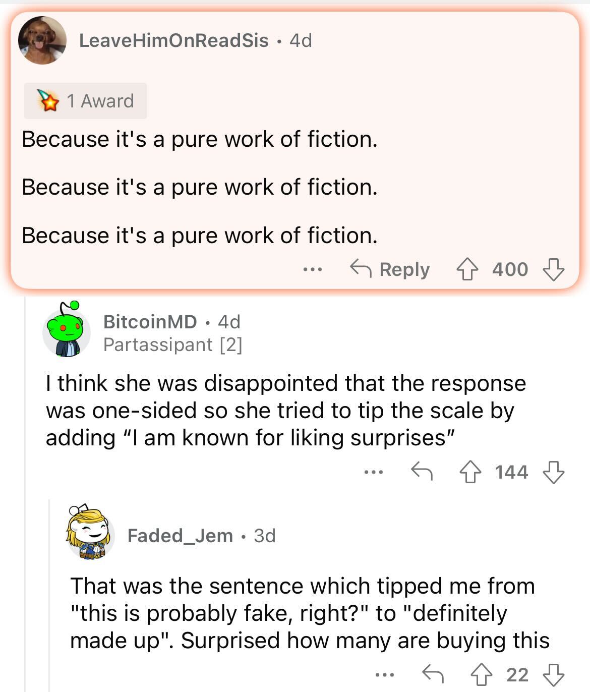 am i the asshole thread on reddit - paper - LeaveHimOnReadSis 4d 1 Award Because it's a pure work of fiction. Because it's a pure work of fiction. Because it's a pure work of fiction. BitcoinMD 4d Partassipant 2 Faded Jem 3d ... I think she was disappoint