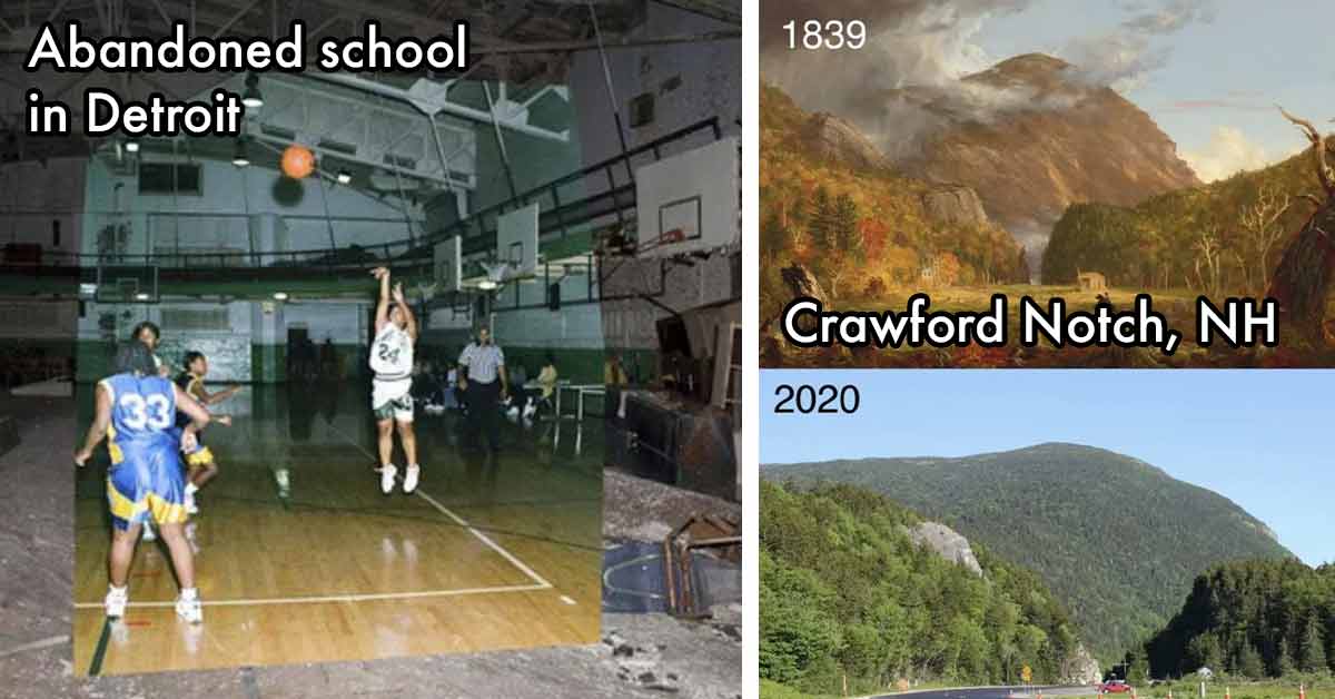 Ever wonder what happens to places after years - even decades of sitting in one spot? Look no further.   

 Thanks to the subreddit OldPhotosInRealLife, we've collected some of the most fascinating then and now pics the internet had to offer. Enjoy!