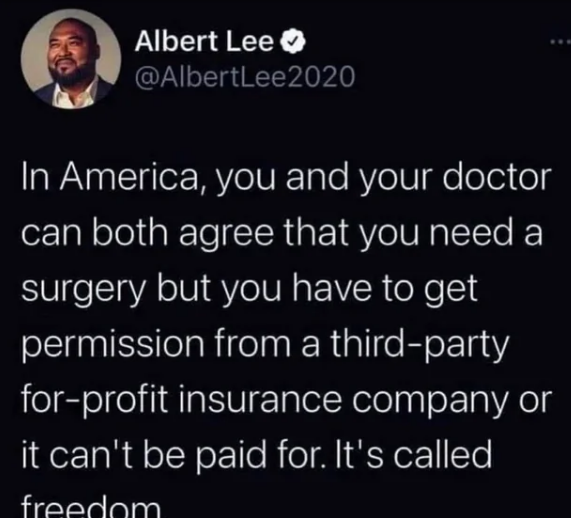 reddit facepalm - presentation - Albert Lee In America, you and your doctor can both agree that you need a surgery but you have to get permission from a thirdparty forprofit insurance company or it can't be paid for. It's called freedom