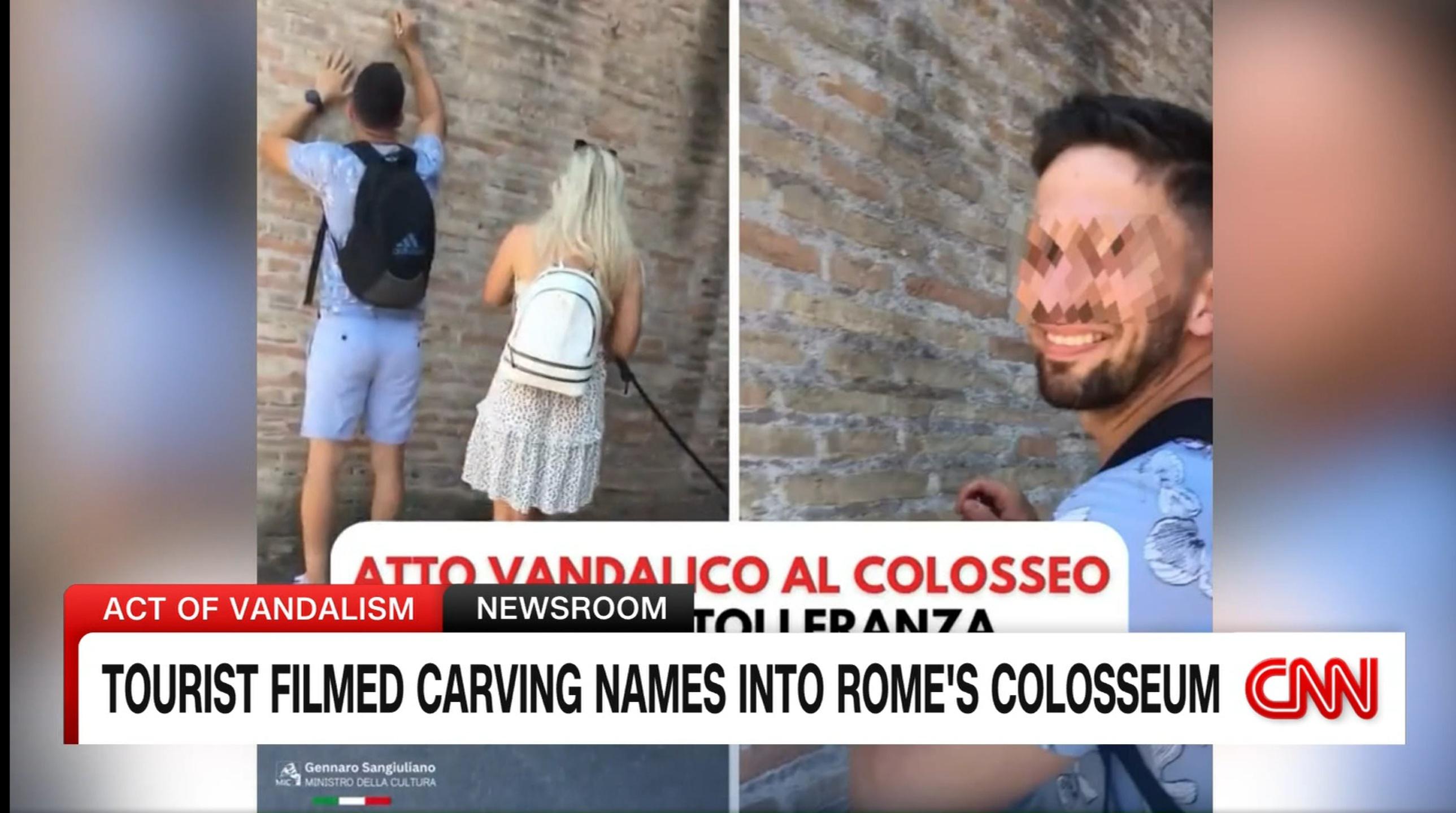 reddit facepalm - Atto Vandalico Al Colosseo Act Of Vandalism Newsroom Tolleranza Tourist Filmed Carving Names Into Rome'S Colosseum Cnn Gennaro Sangiuliano Ministro Della Cultura