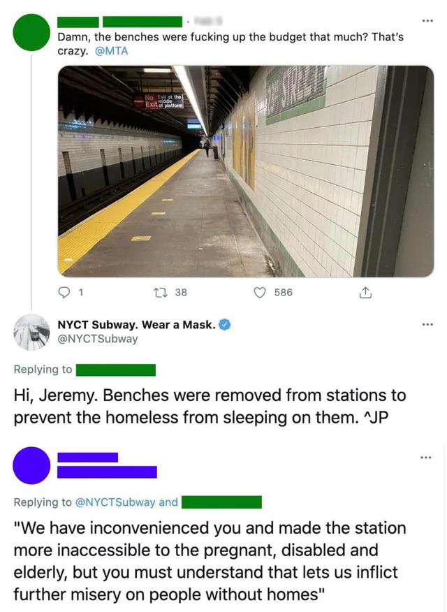 reddit facepalm - hi jeremy benches were removed - Damn, the benches were fucking up the budget that much? That's crazy. No all at the Exit of platform midde 138 Nyct Subway. Wear a Mask. 586 Hi, Jeremy. Benches were removed from stations to prevent the h