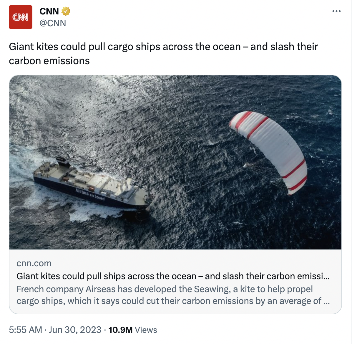 water transportation - Cnn Cnn Giant kites could pull cargo ships across the ocean and slash their carbon emissions bud cnn.com Giant kites could pull ships across the ocean and slash their carbon emissi... French company Airseas has developed the Seawing