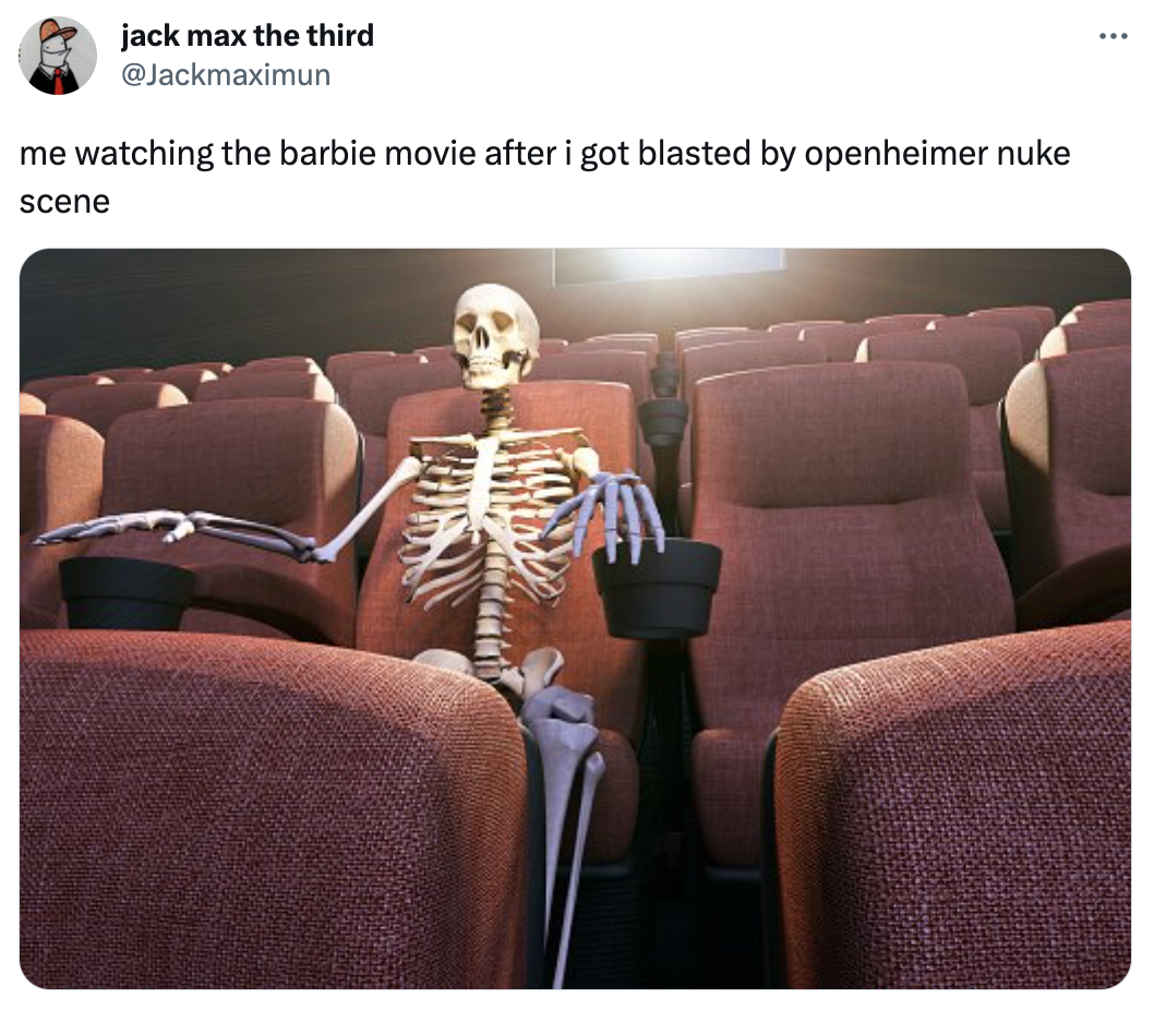 lucas and max meme - jack max the third me watching the barbie movie after i got blasted by openheimer nuke scene