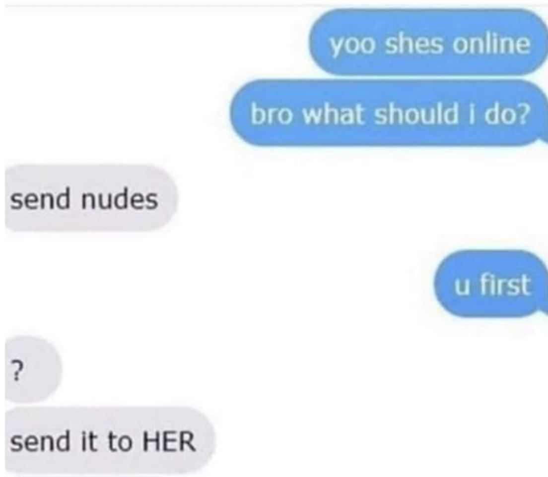 diagram - send nudes ? send it to Her yoo shes online bro what should i do? u first