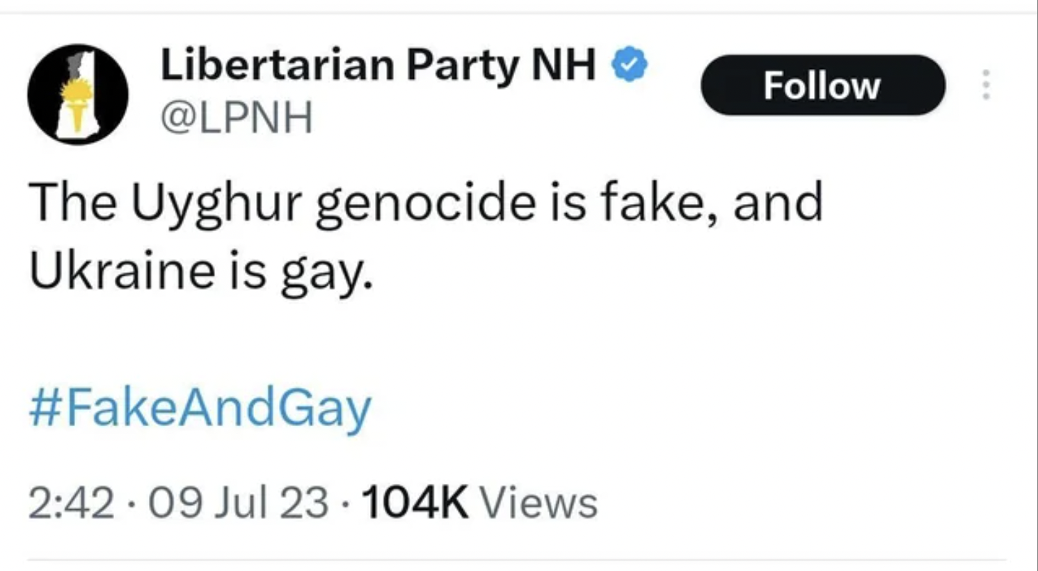 insane people on facebook - web page - Libertarian Party Nh The Uyghur genocide is fake, and Ukraine is gay. 09 Jul Views