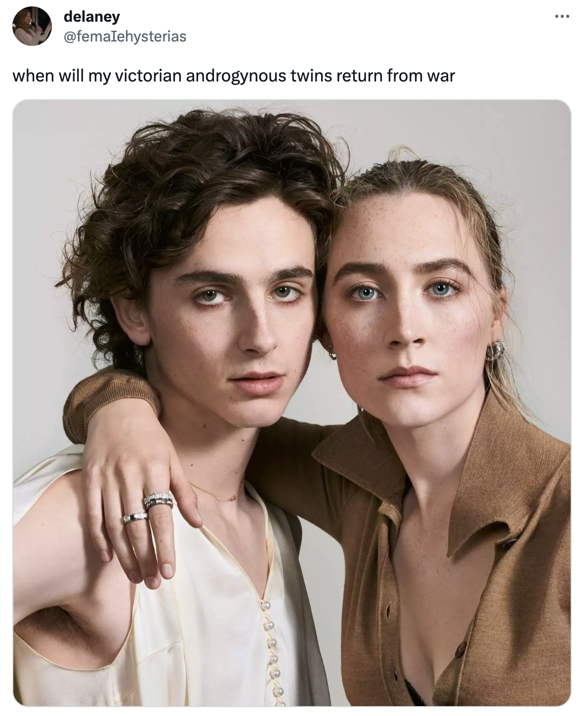 twitter highlights funny tweets  - timothee chalamet saoirse ronan - delaney when will my victorian androgynous twins return from war 33 313 31