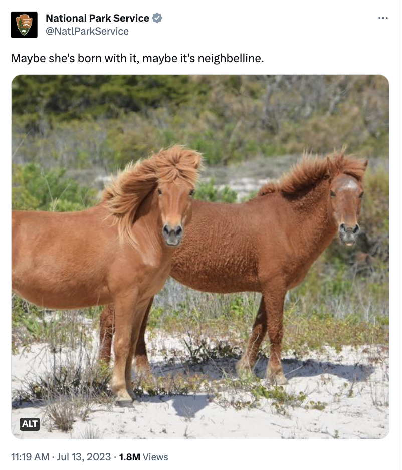 national park service funny tweet - National Park Service Maybe she's born with it, maybe it's neighbelline. Alt .1.8M Views