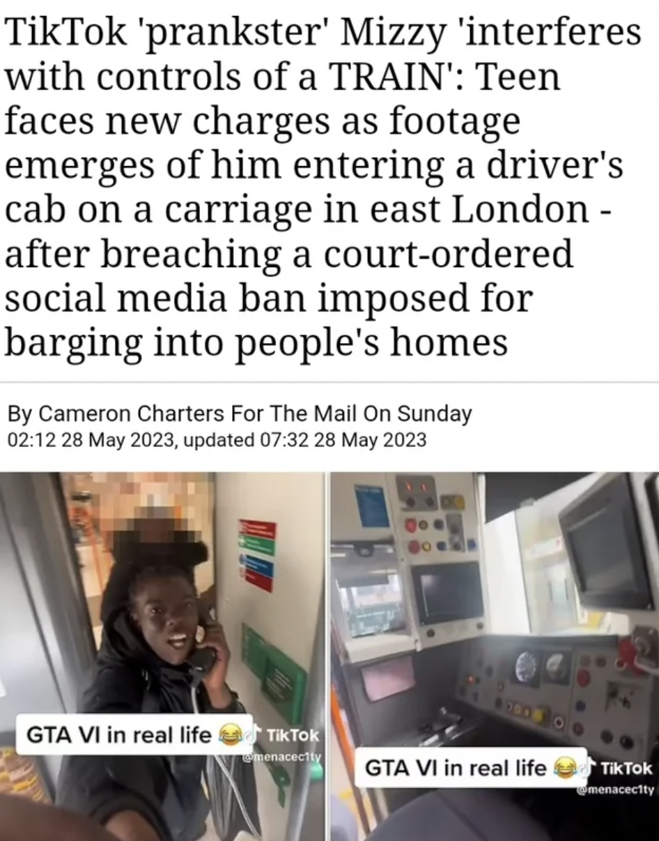 tiktok prankster mizzy - TikTok 'prankster' Mizzy 'interferes with controls of a Train' Teen faces new charges as footage emerges of him entering a driver's cab on a carriage in east London after breaching a courtordered social media ban imposed for bargi