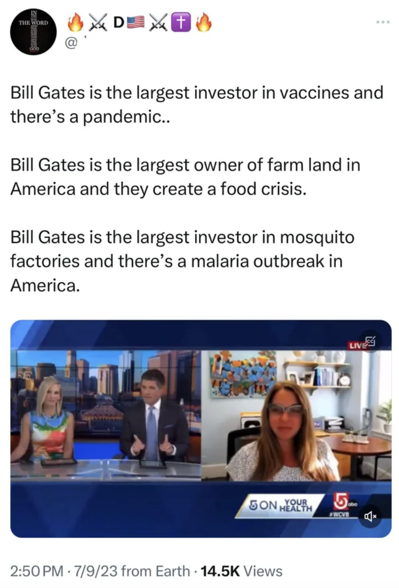 media - The Word Bill Gates is the largest investor in vaccines and there's a pandemic.. Bill Gates is the largest owner of farm land in America and they create a food crisis. Bill Gates is the largest investor in mosquito factories and there's a malaria