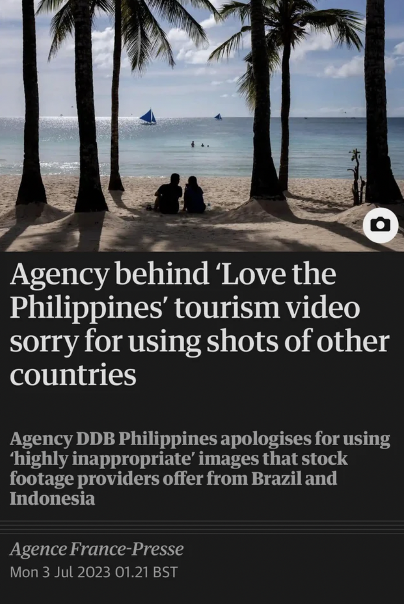 water - Agency behind 'Love the Philippines' tourism video sorry for using shots of other countries Agency Ddb Philippines apologises for using highly inappropriate' images that stock footage providers offer from Brazil and Indonesia Agence FrancePresse M