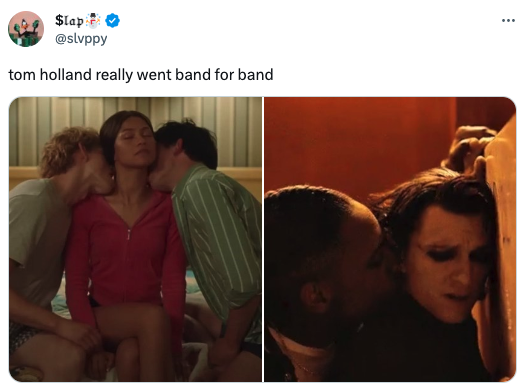 funny tweets - zendaya kissing two guy - $lap tom holland really went band for band