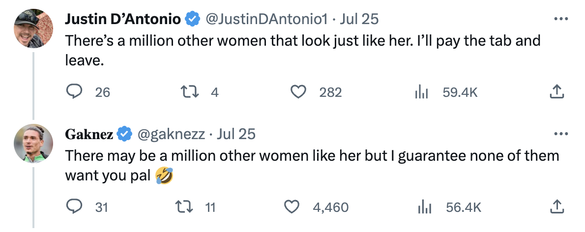 andrew tate fans date - number - Justin D'Antonio Jul 25 . There's a million other women that look just her. I'll pay the tab and leave. 26 2 4 31 282 27 11 Gaknez Jul 25 There may be a million other women her but I guarantee none of them want you pal 4,4