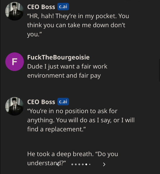 A.I. CEO to Be Ethical - screenshot - In T F 11 Ceo Boss c.ai