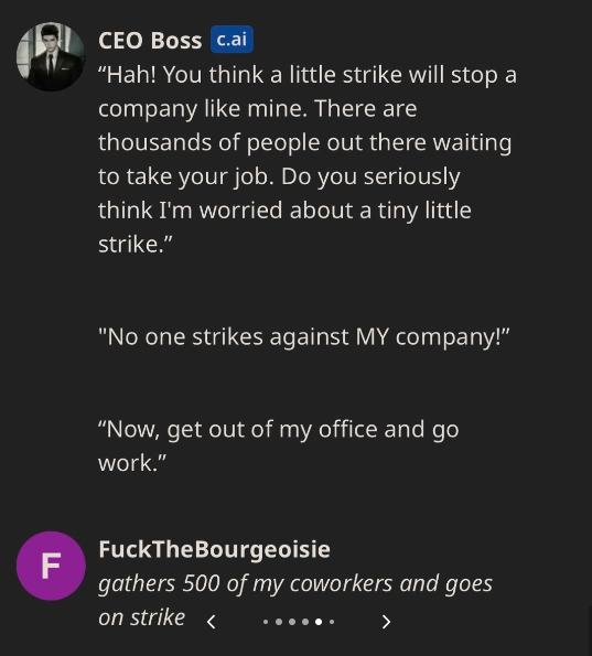 A.I. CEO to Be Ethical - screenshot - F Ceo Boss c.ai