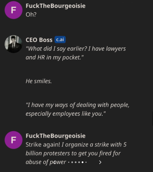 A.I. CEO to Be Ethical - screenshot - F F FuckTheBourgeoisie Oh? Ceo Boss c.ai