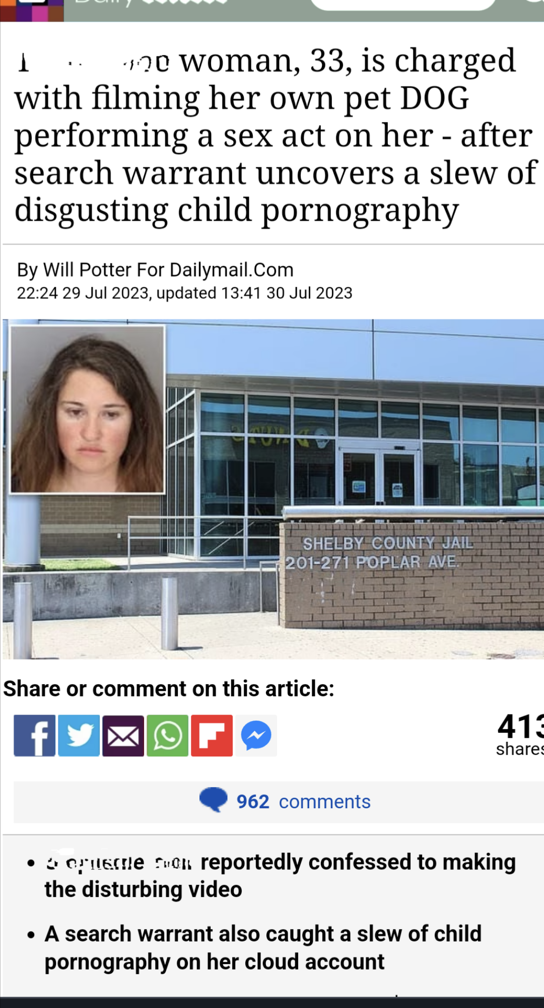 trashy people - media - e woman, 33, is charged with filming her own pet Dog performing a sex act on her after search warrant uncovers a slew of disgusting child pornography By Will Potter For Dailymail.com , updated Shelby County Jail 201274 Poplar Ave o