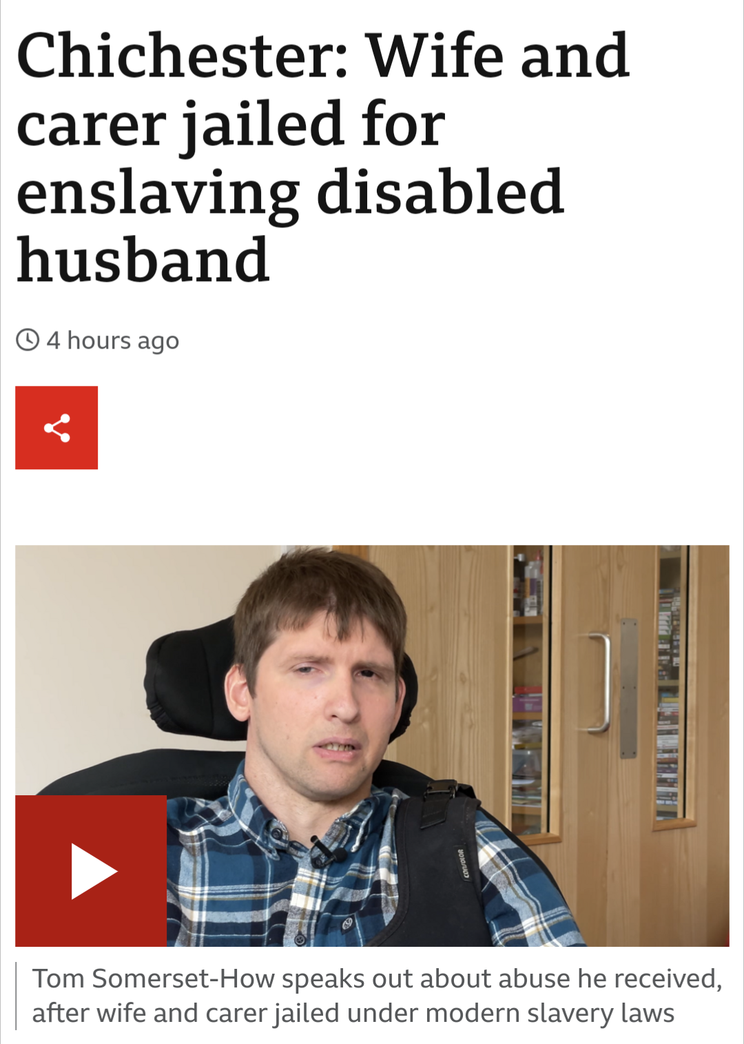 trashy people - human behavior - Chichester Wife and carer jailed for enslaving disabled husband 4 hours ago Tom SomersetHow speaks out about abuse he received, after wife and carer jailed under modern slavery laws