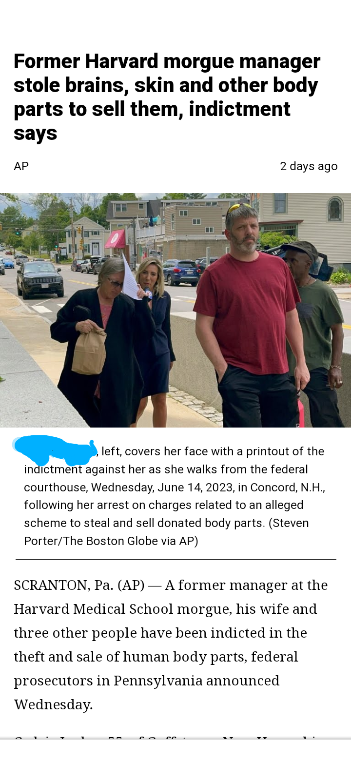 trashy people - media - Former Harvard morgue manager stole brains, skin and other body parts to sell them, indictment says Ap 2 days ago left, covers her face with a printout of the indictment against her as she walks from the federal courthouse, Wednesd