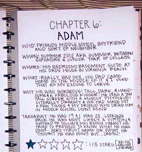 bodycount book - handwriting - un m Chapter 6 Adam Who Friends Middle School Boyfriend And Sort Of Neighbor When Summer 2012 Aka Summer Between Sophmore & Junior Year Of College WHeRe His BedroomBasement Suite At His Dads House In Virginia Beach. What Rea