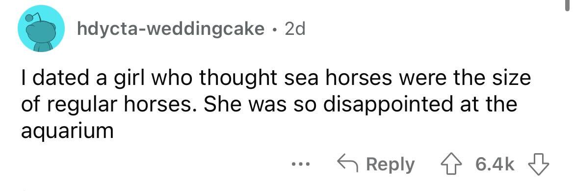 english is a weird language - hdyctaweddingcake 2d I dated a girl who thought sea horses were the size of regular horses. She was so disappointed at the aquarium ...