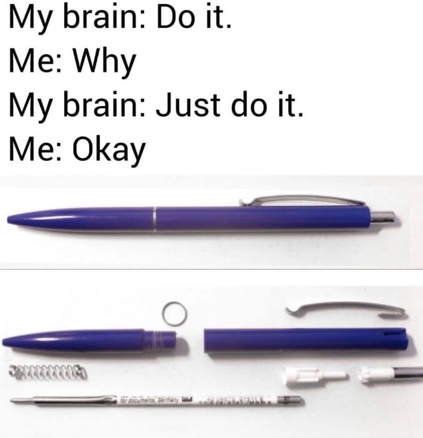 memes reddit twitter - - types of pen - My brain Do it. Me Why My brain Just do it. Me Okay