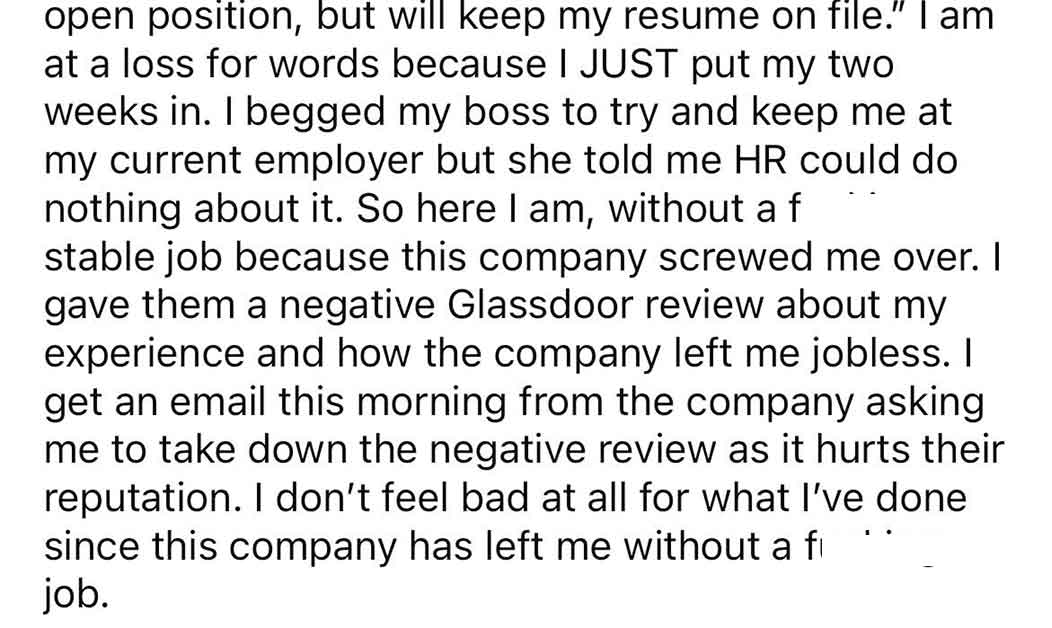 'Yeah, I'm Not Doing That' -  Company Wants Negative Glassdoor Review Deleted After Rescinding  Job Offer