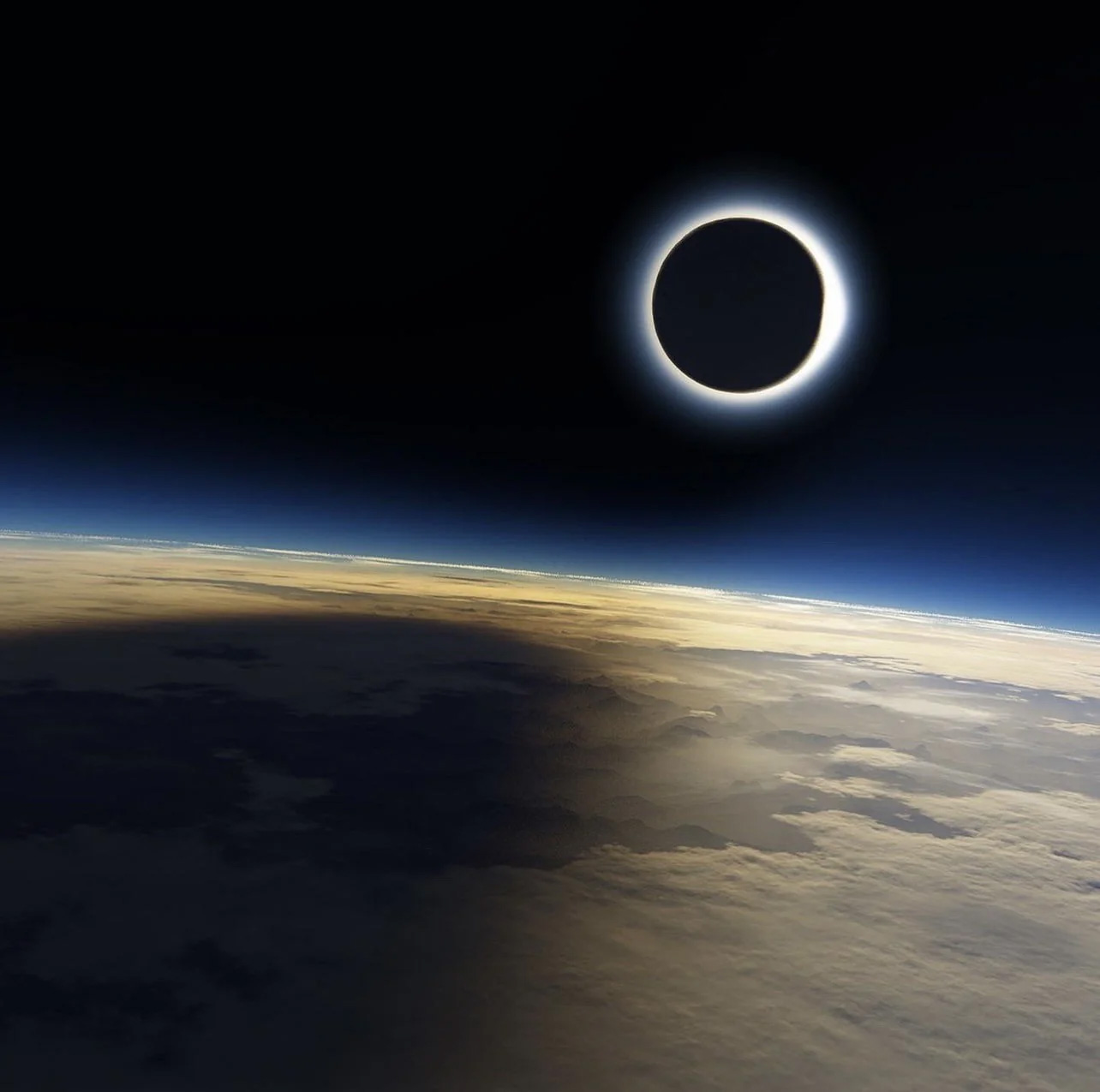 A solar eclipse seen from space.