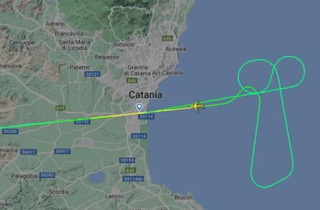Angry Lufthansa pilot draws a weiner in the sky after flight had to divert due to multiple delays.