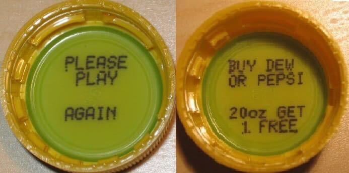 They Don’t Make Them Like They Used To - please play again bottle cap - Please Play Again Buy Dew Or Pepsi 20oz Get 1. Free