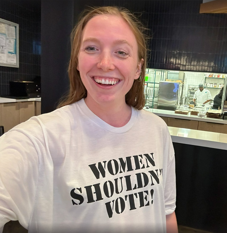 Pearl Davis, right wing  political influencer wears arguable the dumbest shirt ever.