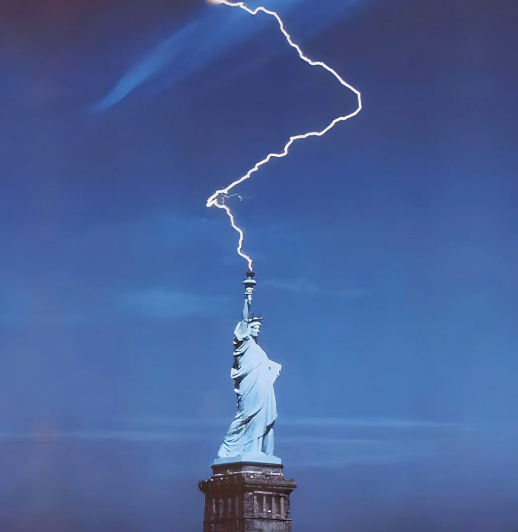 Statue of Liberty Catching a lightning bolt.