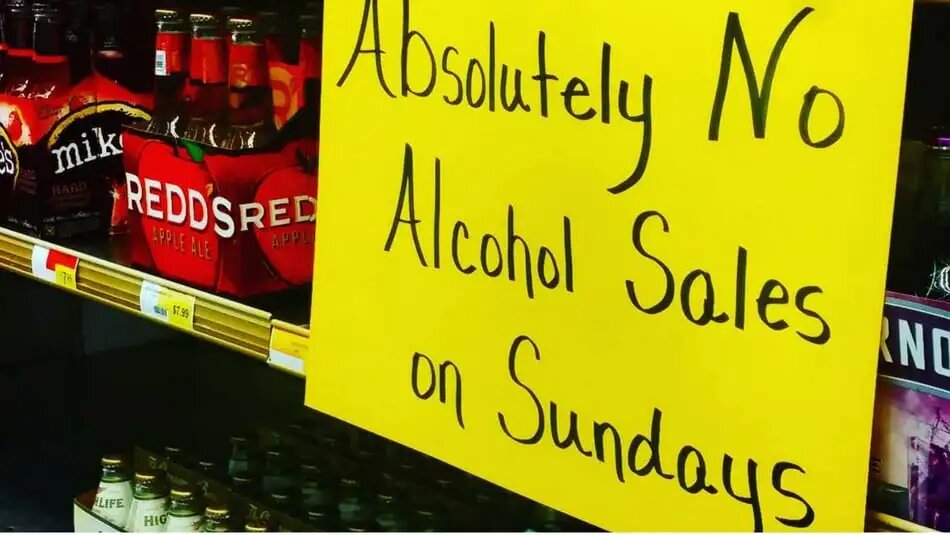 dumb laws and victimless crimes - blue laws - mik Hard Redd'S Red Apple Ale Appl Life Hig $7.99 Absolutely No Alcohol Sales on Sundays No