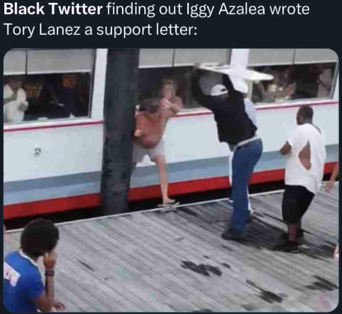 Montgomery Riverfront Brawl memes - sport venue - Black Twitter finding out Iggy Azalea wrote Tory Lanez a support letter