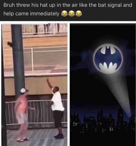 Montgomery Riverfront Brawl memes - Bruh threw his hat up in the air the bat signal and help came immediately