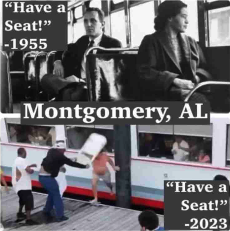 Montgomery Riverfront Brawl memes - "Have a Seat!" 1955 To Montgomery, Al "Have a Seat!" 2023