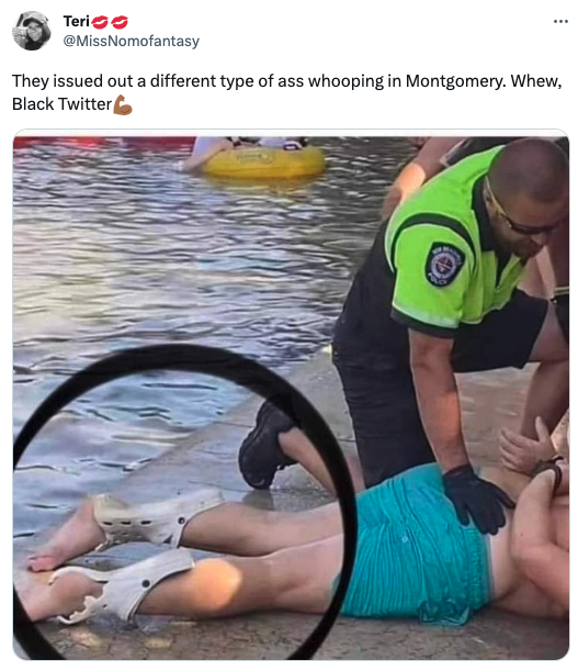 Montgomery Riverfront Brawl memes - personal protective equipment - Teri www They issued out a different type of ass whooping in Montgomery. Whew, Black Twitter