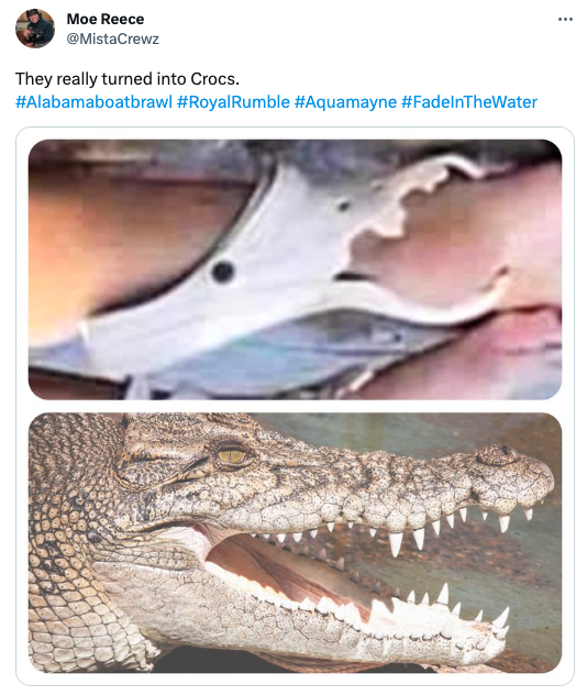Montgomery Riverfront Brawl memes - fauna - Moe Reece They really turned into Crocs. Rumble