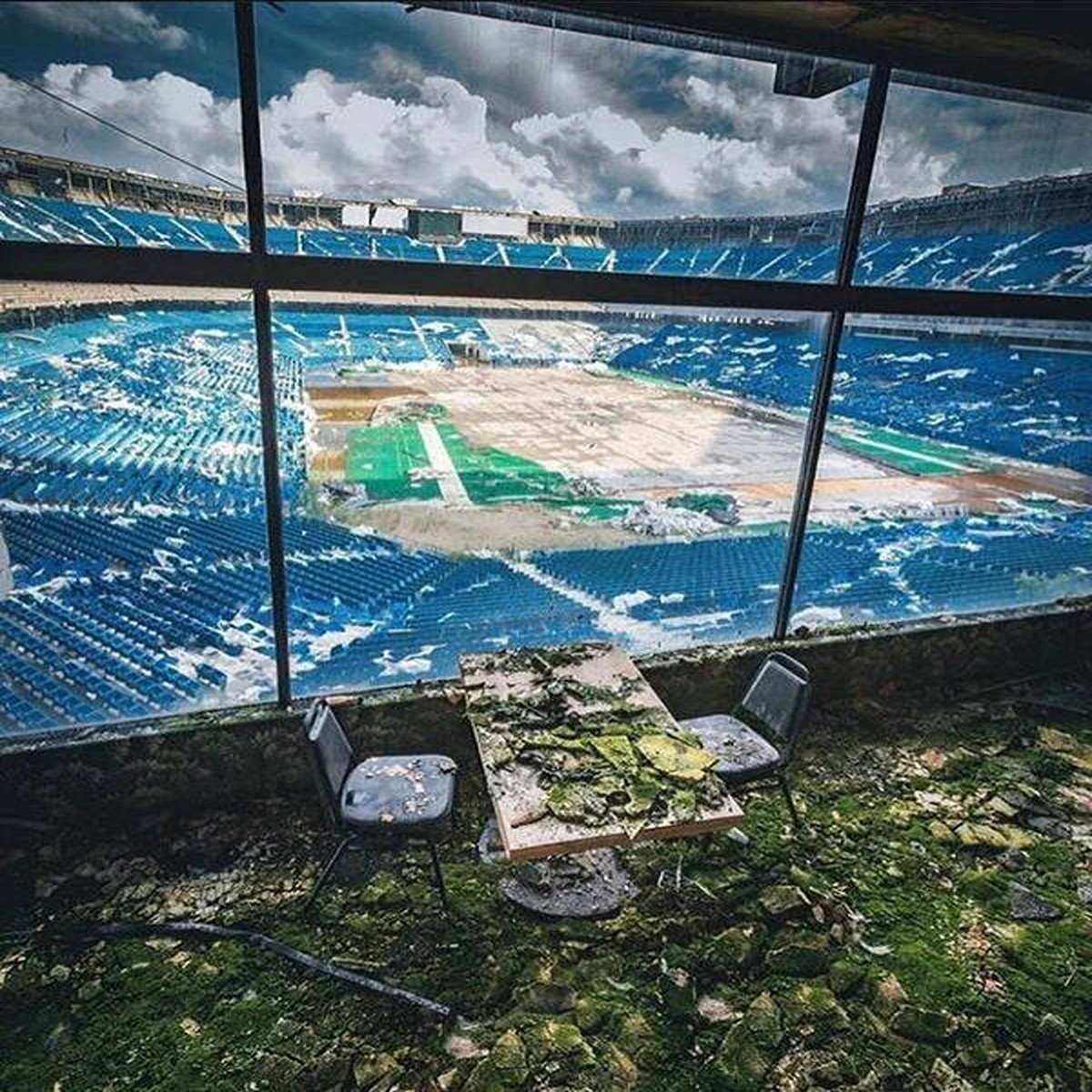 The now abandoned Silverdome in Detroit is slowly being reclaimed by nature.