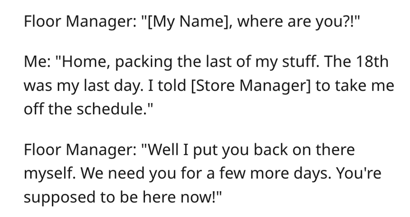 "I Quit On Wednesday" - Manager Actually Tries to Order Former Employee Back to Work