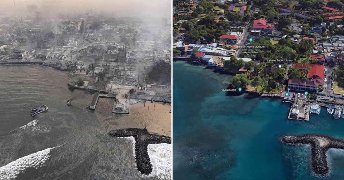 As the ongoing blaze continues to devastate the seaside community, several Hawaii locals and travelers have taken to Twitter to share <a href="https://www.ebaumsworld.com/articles/before-and-after-capture-the-utter-devastation-of-the-maui-wildfires/87431646/" target="_blank"><b><u>photos of Lahaina</b></u></a> before and after flames devastated the area.