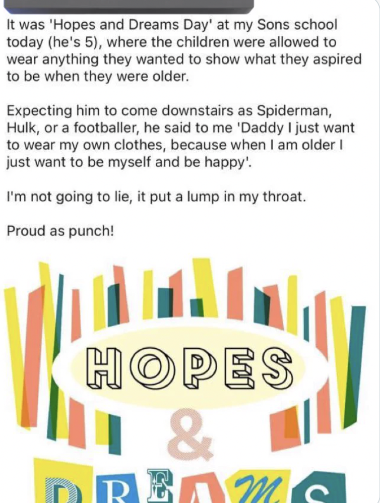 paper - It was 'Hopes and Dreams Day' at my Sons school today he's 5, where the children were allowed to wear anything they wanted to show what they aspired to be when they were older. Expecting him to come downstairs as Spiderman, Hulk, or a footballer, 